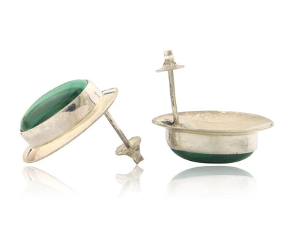 Navajo Earrings 925 Silver Natural Malachite Native American Artist C.80's