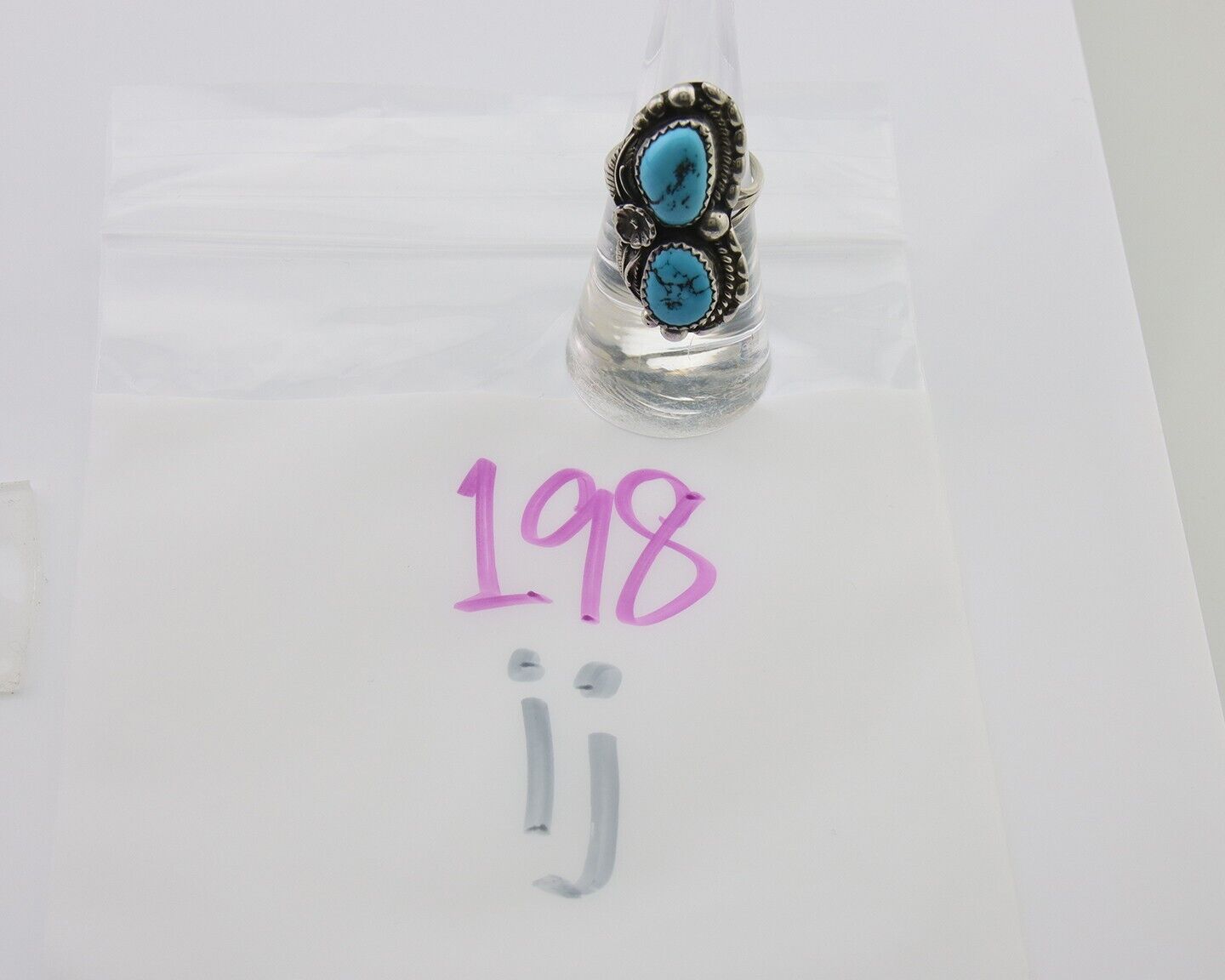 Navajo Ring 925 Silver Natural Blue Turquoise Artist Signed SC C.80's Size 6.0