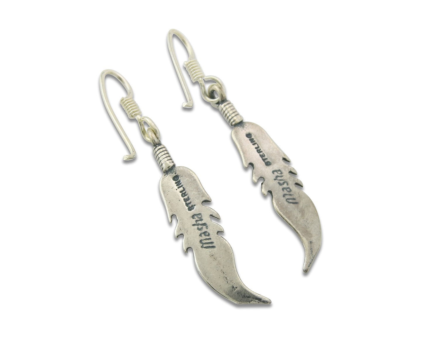 Navajo Feather Earrings Sterling Silver Dangle Vintage Authentic Signed Masha