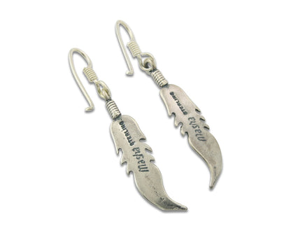 Navajo Feather Earrings Sterling Silver Dangle Vintage Authentic Signed Masha