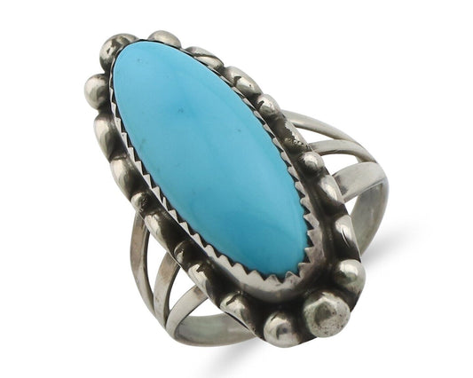 Navajo Ring .925 Silver Sleeping Beauty Turquoise Signed SkyStone Creations C80s