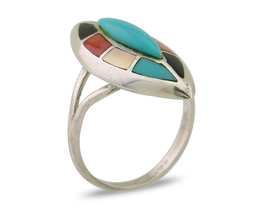 Navajo Ring 925 Silver Turquoise Shell Onyx Spiney Oyster Native Artist C.80's