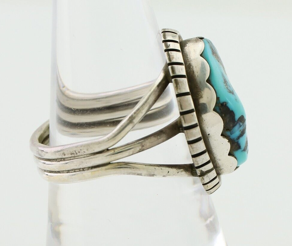 Navajo Ring 925 Silver Natural Blue Turquoise Signed Tony Guerro C.80's