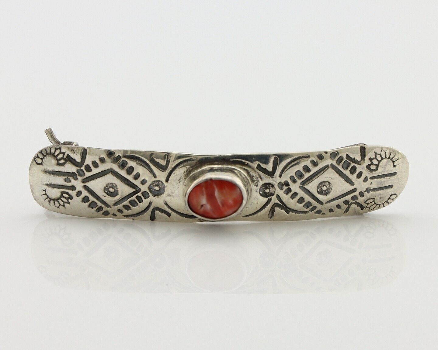 Women Navajo Hair Clip Barrette 925 Silver White Red Spiney Oyster Native Artist