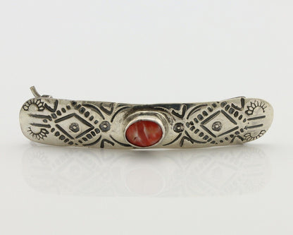 Women Navajo Hair Clip Barrette 925 Silver White Red Spiney Oyster Native Artist