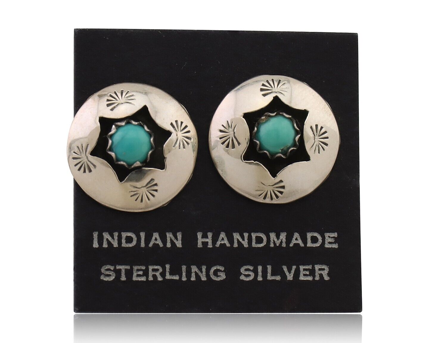 Navajo Handmade Earrings 925 Silver Natural Turquoise Native Artist C.80's