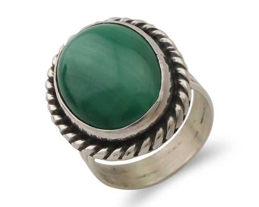 Navajo Ring 925 Silver Natural Malachite Native American Artist Size 8.0 C.80's