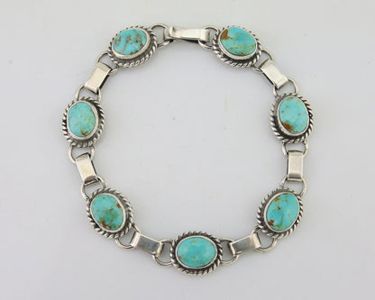 Navajo Bracelet 925 Silver Natural Blue Turquoise Native American Artist C.80's