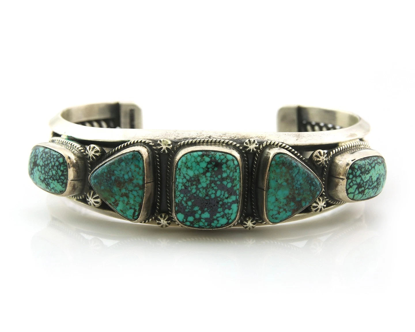 Navajo Cuff Bracelet Sterling Silver Turquoise Handmade Vintage Signed VB