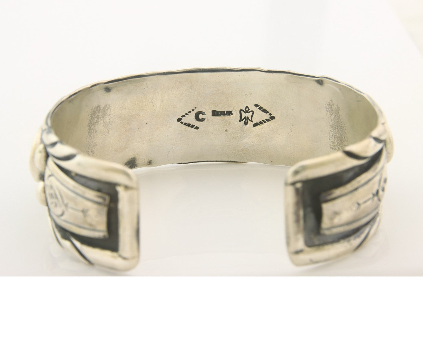 Men Navajo Bracelet Sterling Silver Natural Malachite Vintage Signed C Montoya