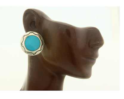 Navajo Earrings 925 Silver Natural Turquoise Native American Artist C80s
