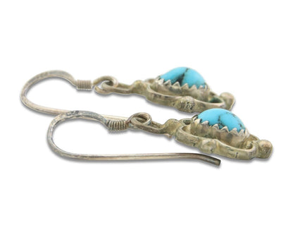 Navajo Dangle Earrings 925 Silver Natural Turquoise Artist Signed DB C.80's