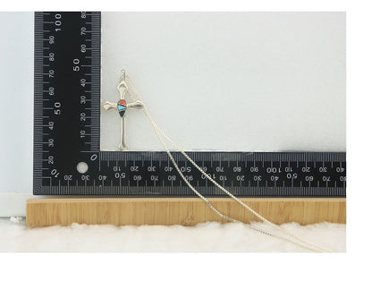 Navajo Cross Necklace Sterling Silver Authentic Natural Gemstones Signed M