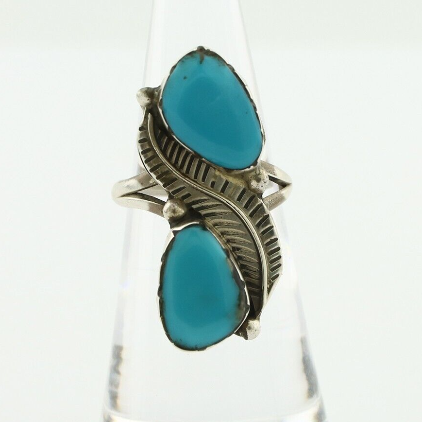 Navajo Ring 925 Silver Blue Turquoise Artist Signed K C.80's