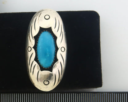 Navajo Ring 925 Sterling Turquoise Handmade Native Artist C.80's Size 7.5