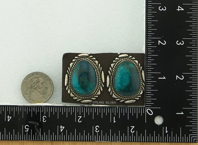 Navajo Dangle Earrings Sterling Silver Gem Grade Turquoise Vintage Handmade
