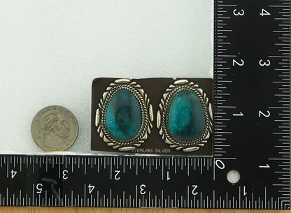 Navajo Dangle Earrings Sterling Silver Gem Grade Turquoise Vintage Handmade