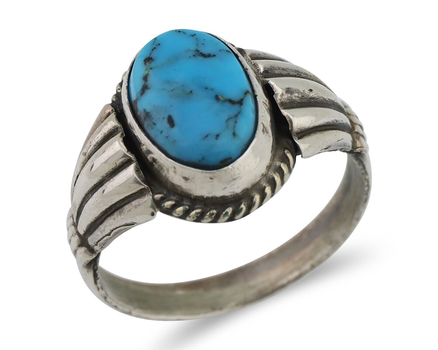 Navajo Handmade Ring 925 Silver Blue Turquoise Native American Artist C.80's