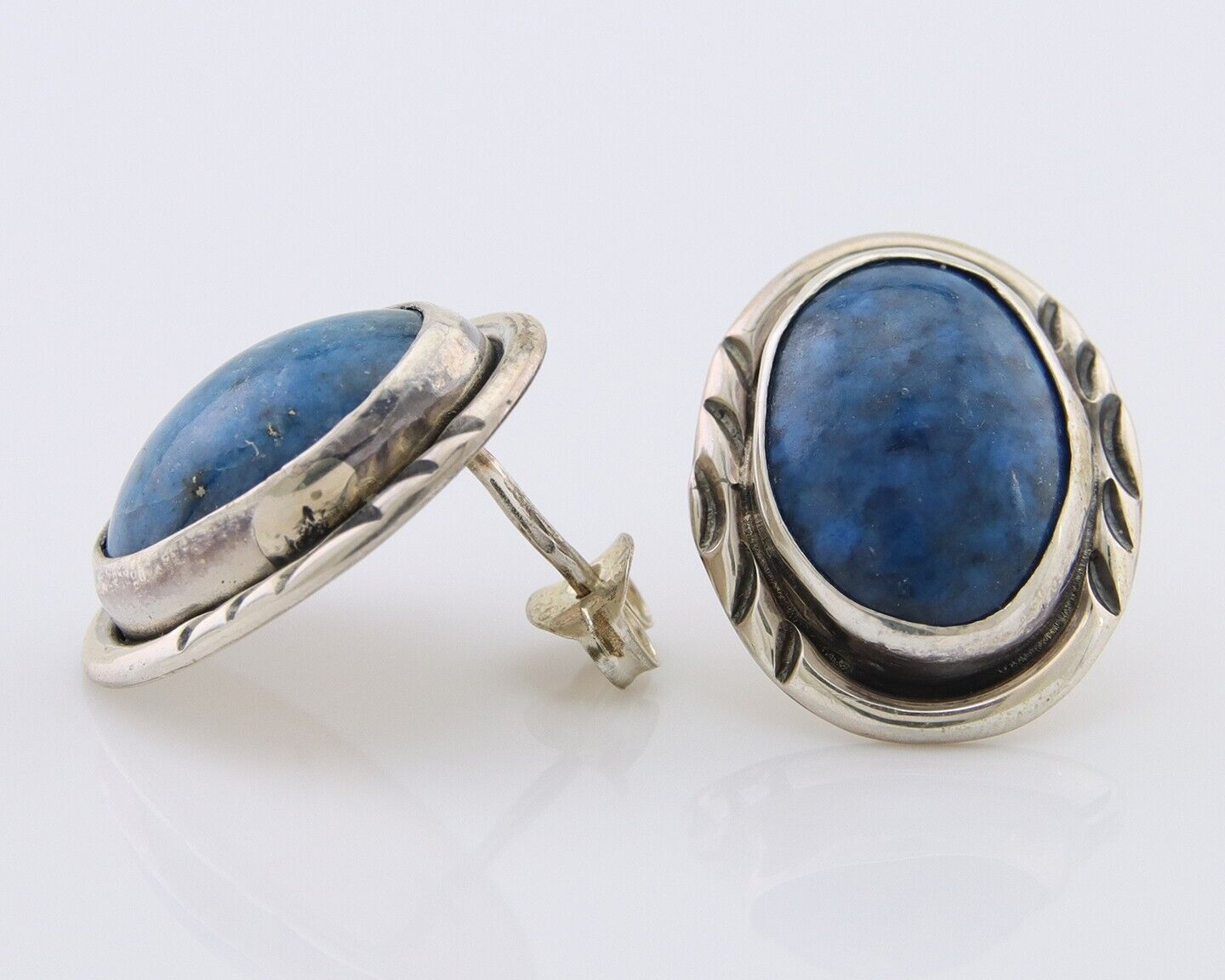 Navajo Paw Earrings 925 Silver Blue Denim Lapis Native American Artist C.80's