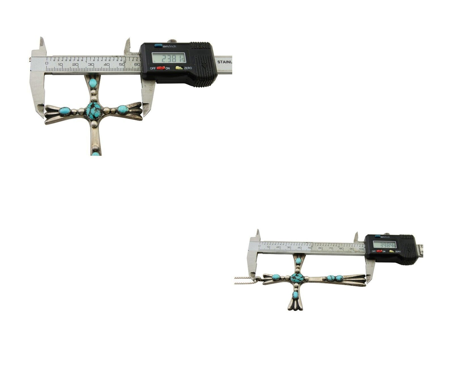 Navajo Sand Cast Cross Pendant 925 Silver Turquoise Signed RJ SILVERSMITHS C.80s