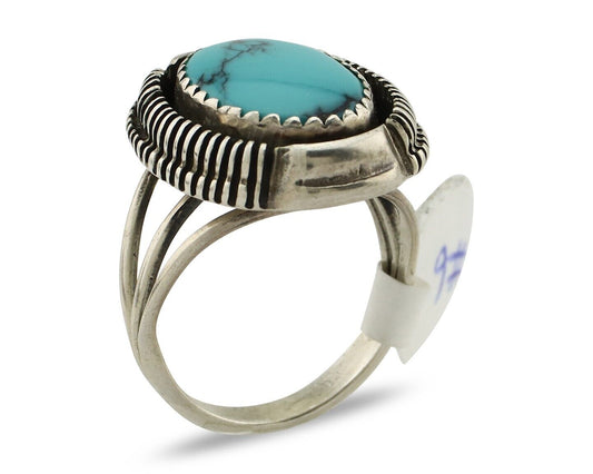 Navajo Ring 925 Silver Natural Blue Turquoise Artist Signed Larry Yazzie C.80's