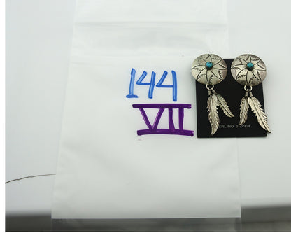Navajo Earrings Sterling Silver Turquoise Vintage Dangle Signed Ramone