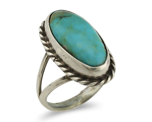 Navajo Ring 925 Silver Kingman Turquoise Artist Native American Signed C.80's