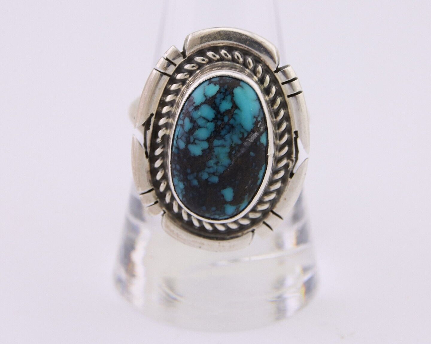 Navajo Ring 925 Silver Spiderweb Turquoise Signed Jon McCray C.80's