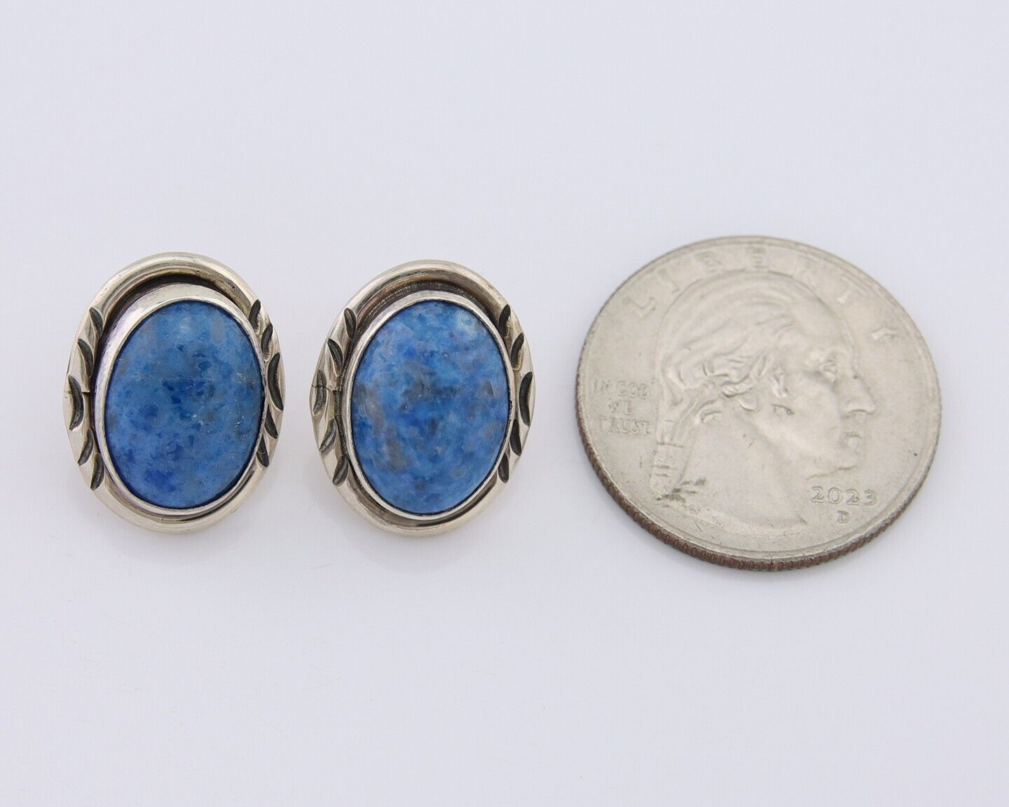 Navajo Paw Earrings 925 Silver Blue Denim Lapis Native American Artist C.80's