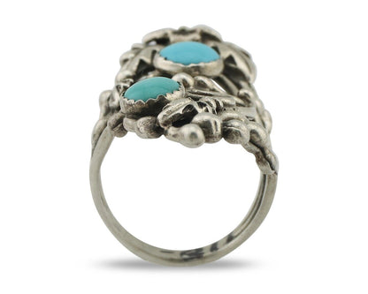 Navajo Ring 925 Silver Sleeping Beauty Turquoise Artist Signed C.80's