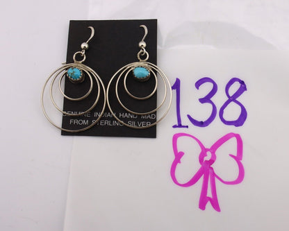 Navajo Dangle Handmade Earrings 925 Silver Blue Turquoise Native Artist C.80's