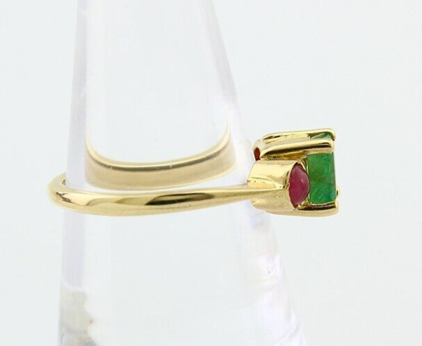 Natural Mined Emerald & Burma Ruby Ring 1.30 ct 18k Solid Gold