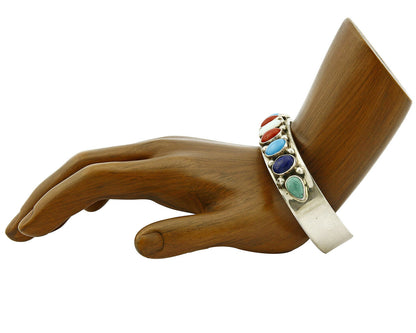 Navajo Gemstone Bracelet .925 Silver Handmade Signed L James C.80's