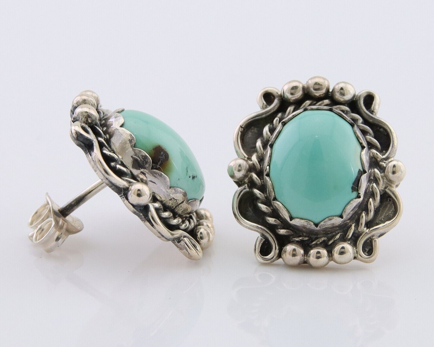 Navajo Paw Earrings 925 Silver Blue Turquoise Native American Artist C.80's