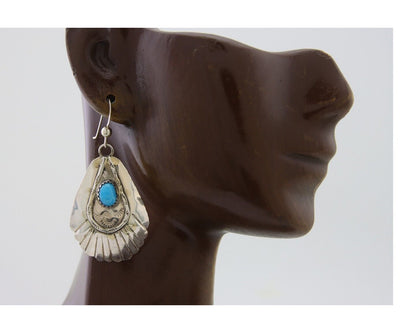 Navajo Earrings 925 Silver Turquoise Artist Signed Dean Brown C.80's