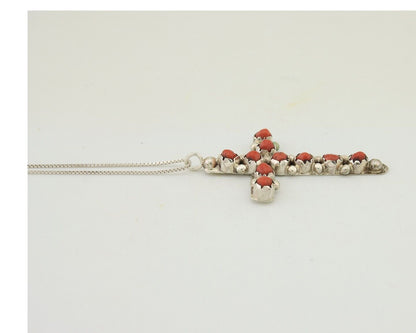 Navajo Cross Necklace 925 Silver Snake Eye Coral Native American Artist C80s