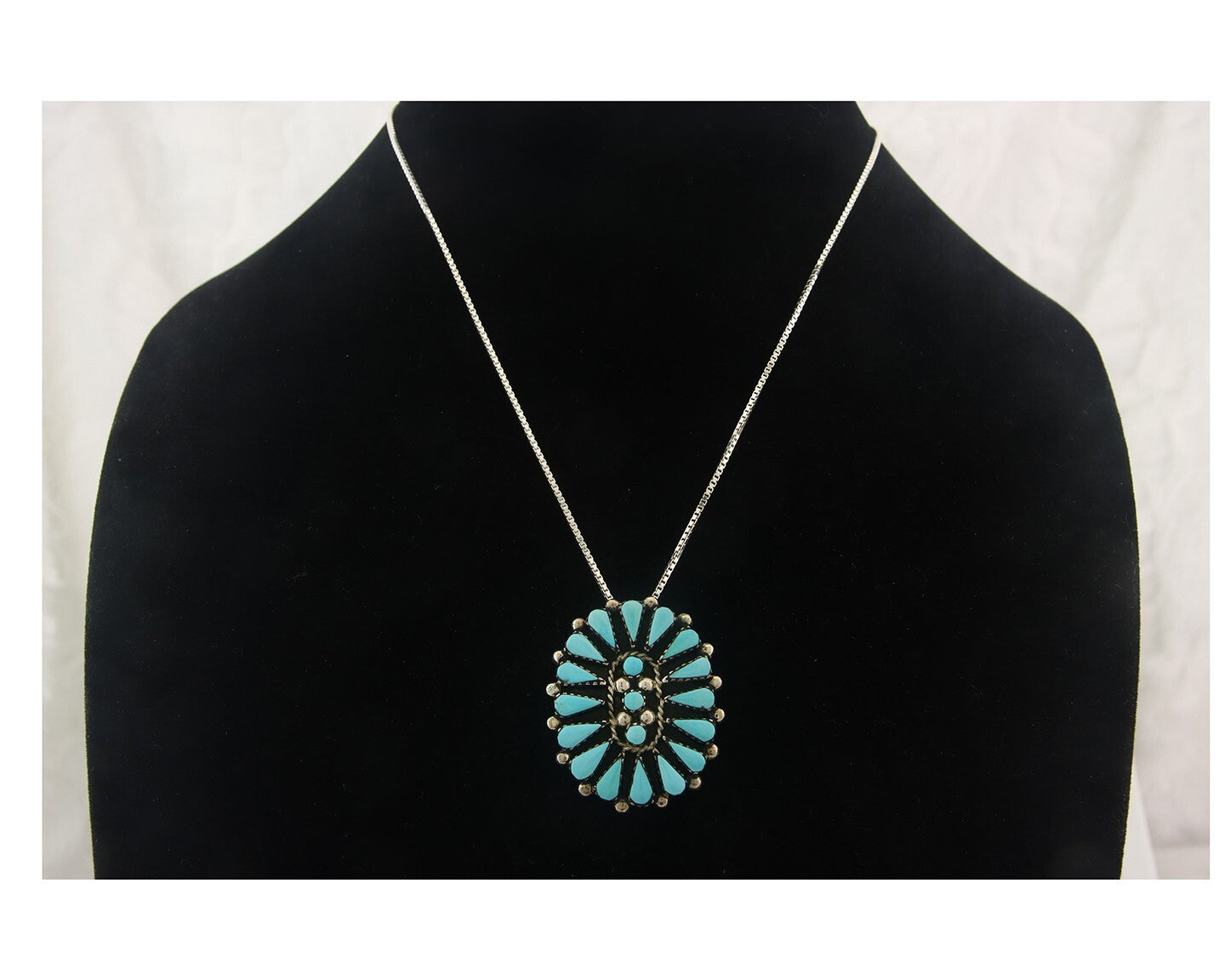 Navajo Sterling Silver Necklace Turquosie Authentic Vintage Signed Ben Yazzie