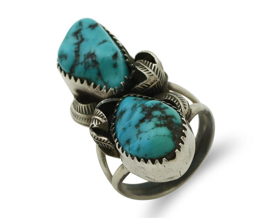 Navajo Ring 925 Silver Sleeping Beauty Nugget Turquoise Signed J Johnson C.80's