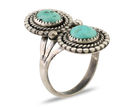 Navajo Handmade Ring 925 Silver Natural Turquoise Native American Artist C.80's