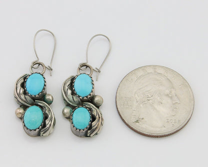 Navajo Dangle Earrings 925 Silver Natural Turquoise Native American Artist C80s