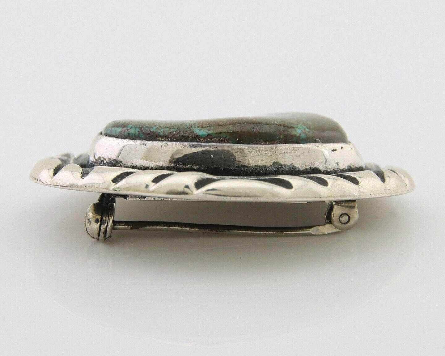 Navajo Pin 925 Silver Natural Mined Turquoise Artist Signed C Montoya C.80's