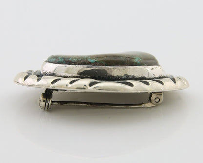 Navajo Pin 925 Silver Natural Mined Turquoise Artist Signed C Montoya C.80's