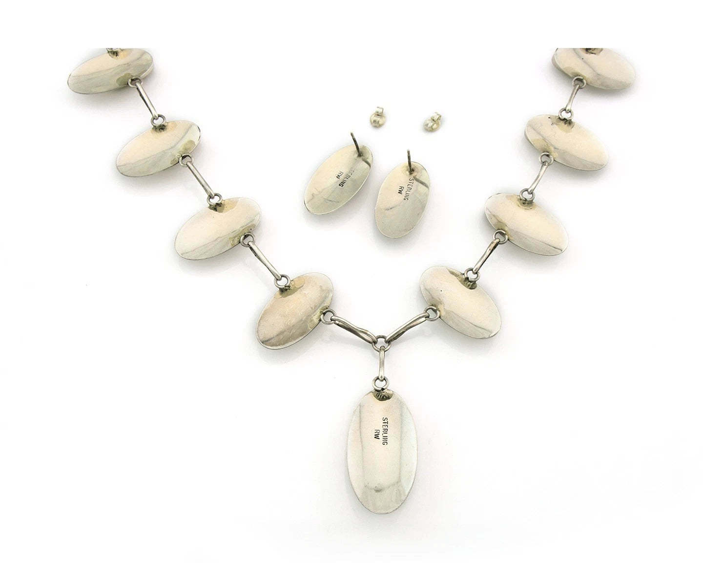 Navajo Necklace Earring Set Sterling Silver Pearl Vintage Artist Signed RW