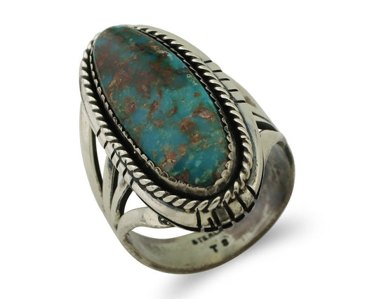 Navajo Handmade Ring 925 Silver Natural Turquoise Artist Signed TS C.80's