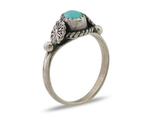 Navajo Ring 925 Silver Kingman Turquoise Native American Artist Made In 1985