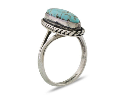 Navajo Handmade Ring 925 Silver Kingman Turquoise Size 8.0 C.80's