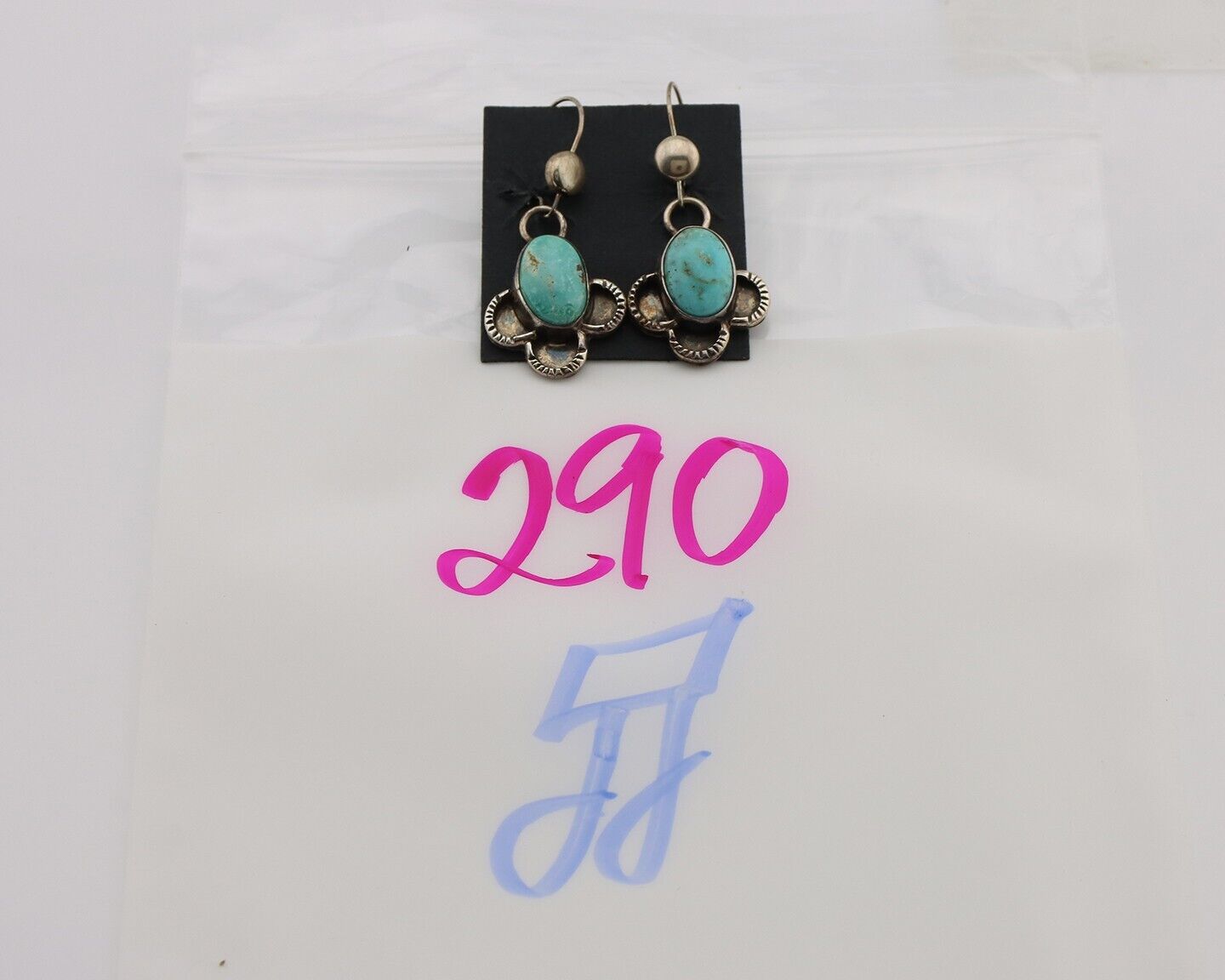 Navajo Earrings 925 Silver Natural Blue Turquoise Native American Artist C.80s