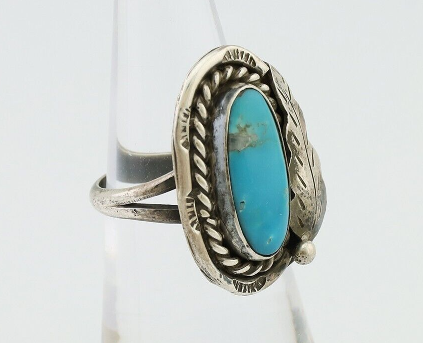 Navajo Handmade Ring 925 Silver Natural Turquoise Signed Jason Livingston C.80's