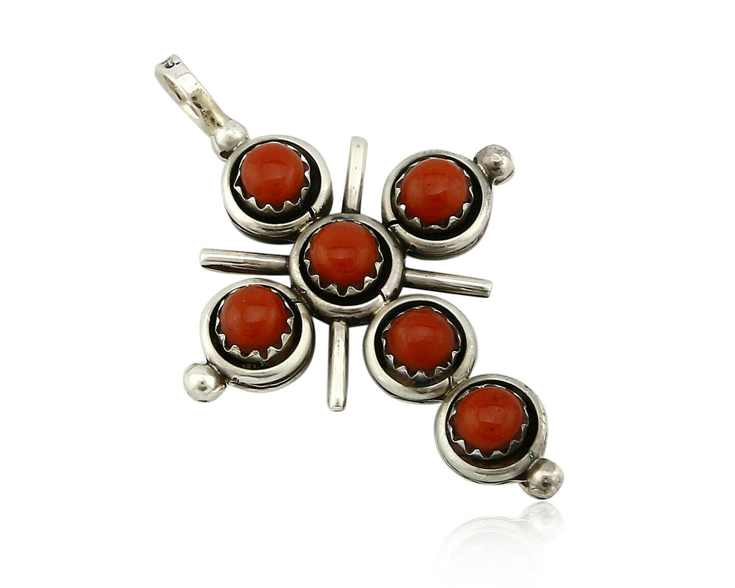 Zuni Natural Turquoise and Coral Reversible 925 Silver Handmade Pendant