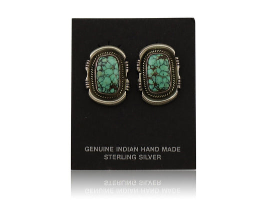 Navajo Earrings 925 Silver Spiderweb Mined Turquoise Artist Signed G C.80's